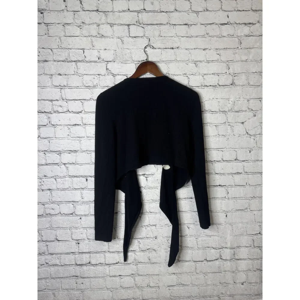 SML‎ Design Women's Black Wrap Sweater with Floral Embroidery